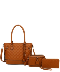 Quilted 3 in 1 Shopper Set LF452T3 BROWN